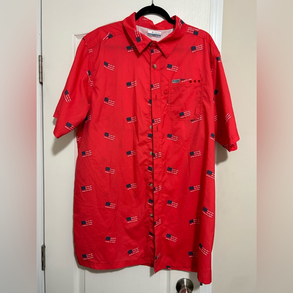 Columbia American Flag PFG Fishing Shirt XLT